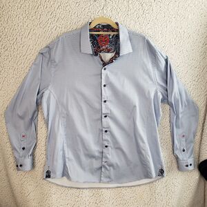 Au Noir Dress Shirt Men 7 Blue 52x29 Paisley Contrast Luxe Dapper Old Hollywood